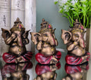 See Hear Speak No Evil Ganesha Figurines Painted Bronze Sculptures Hindu God