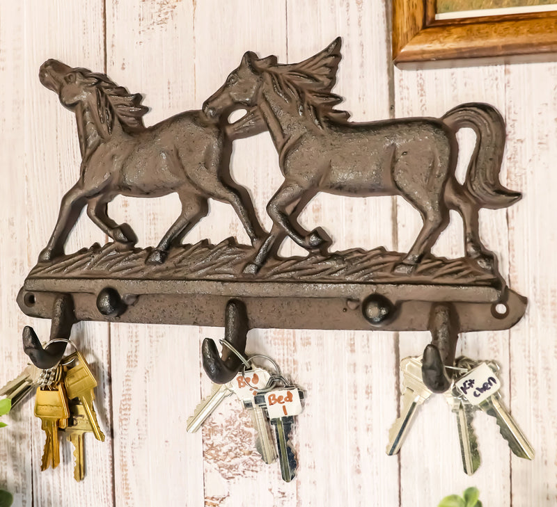 Ebros Western Country Galloping Horses Wall Hanging Hooks 11" Wide 3 Peg Hook Decor