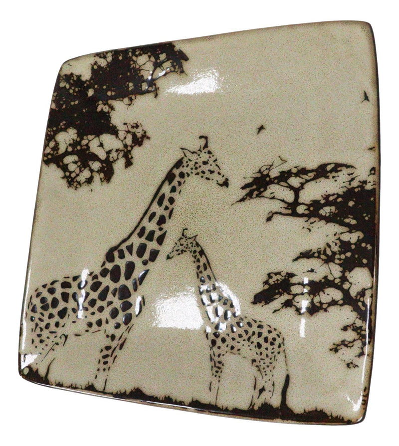Pack Of 2 Safari Grasslands Giraffe Mother And Calf Appetizer Salad Plates 8.5"W