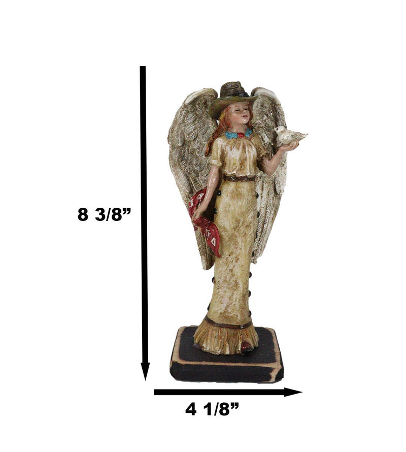 Rustic Western Cowgirl Angel Wearing Cowboy Hat With Dove In Her Hand Figurine