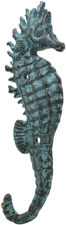 Ebros Verdigris Seahorse Single Wall Mounted Brass Coat Hook Hangers Set of 2