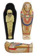 Egyptian Golden Horus King Tut Sarcophagus With Mummy Insert Figurine 3pc Set