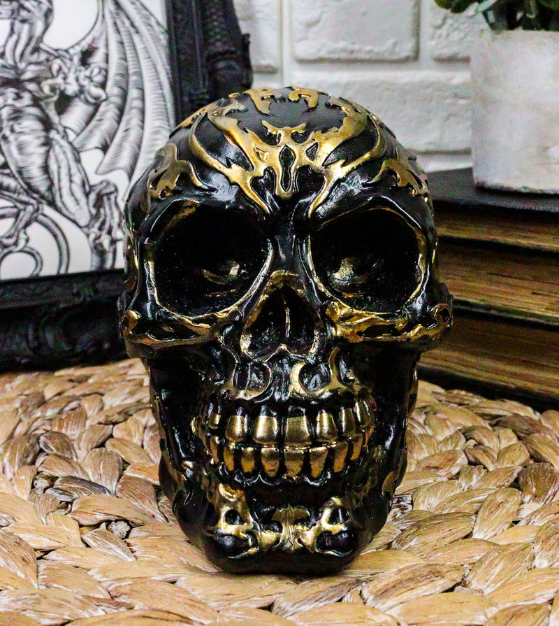 Ebros Black and Gold Tribal Skull Figurine 6.5" Long Collectible Horror Skull Head