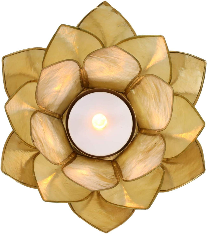 Ebros Seashells Lotus Flower Votive Tea Light Candle Holder 4.25"D (Yellow Gold)