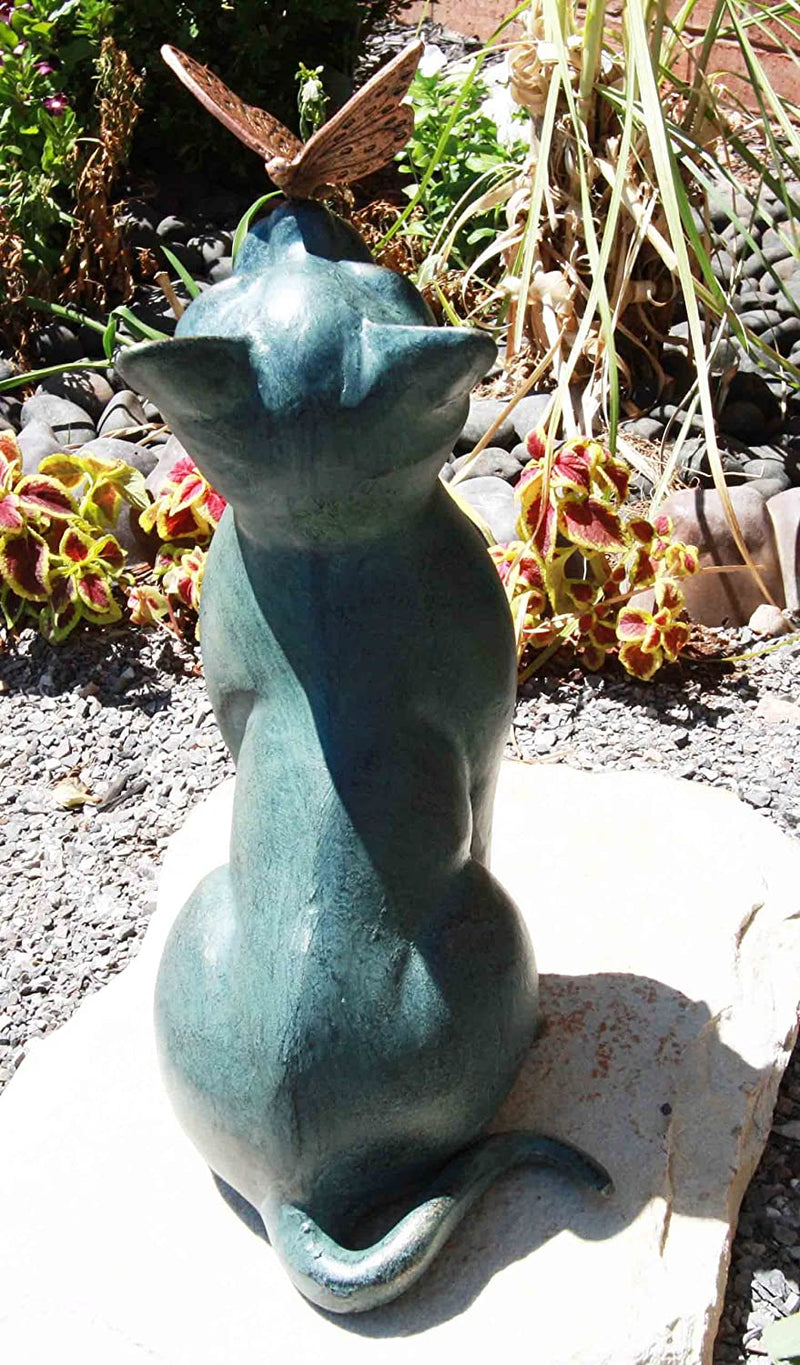 Ebros 14.75 Tall Shorthair Cat With Flitting Butterfly On His Nose Garden Statue