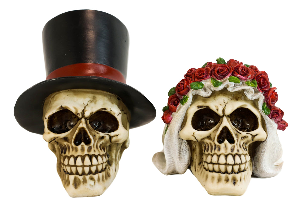 Calaveras De Boda Love Never Dies Wedding Bride and Groom Skulls Figurine Set