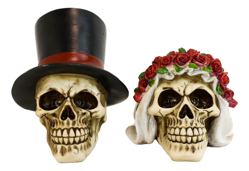 Calaveras De Boda Love Never Dies Wedding Bride and Groom Skulls Figurine Set