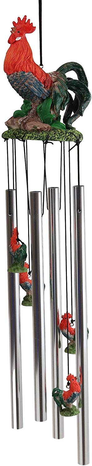 Rustic Country Farm Red Breasted Rooster Chicken Wind Chime Patio Garden Decor - Ebros Gift