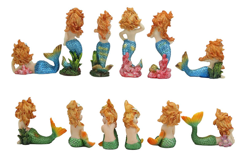 Colorful Nautical Ocean Coral Reef Mermaid Mergirls Miniature Figurine Set of 12