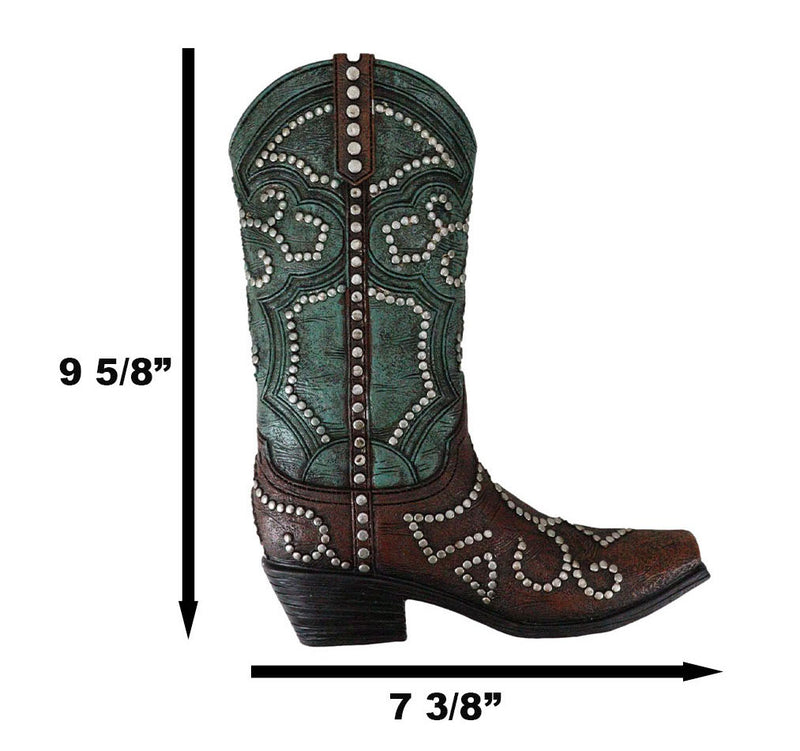 Ebros Rustic Western Teal Faux Tooled Leather W/ Nailheads Cowgirl Boot Decor