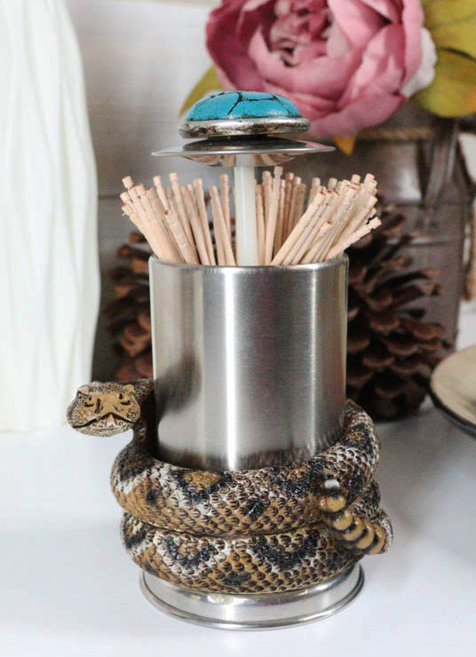 Diamondback Rattlesnake Coiling Around Toothpick Holder Spring Barrel Holder