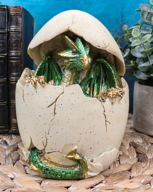 Emerging Green Dragon Egg Hatchling With Colorful LED Night Light Figurine Decor - Ebros Gift