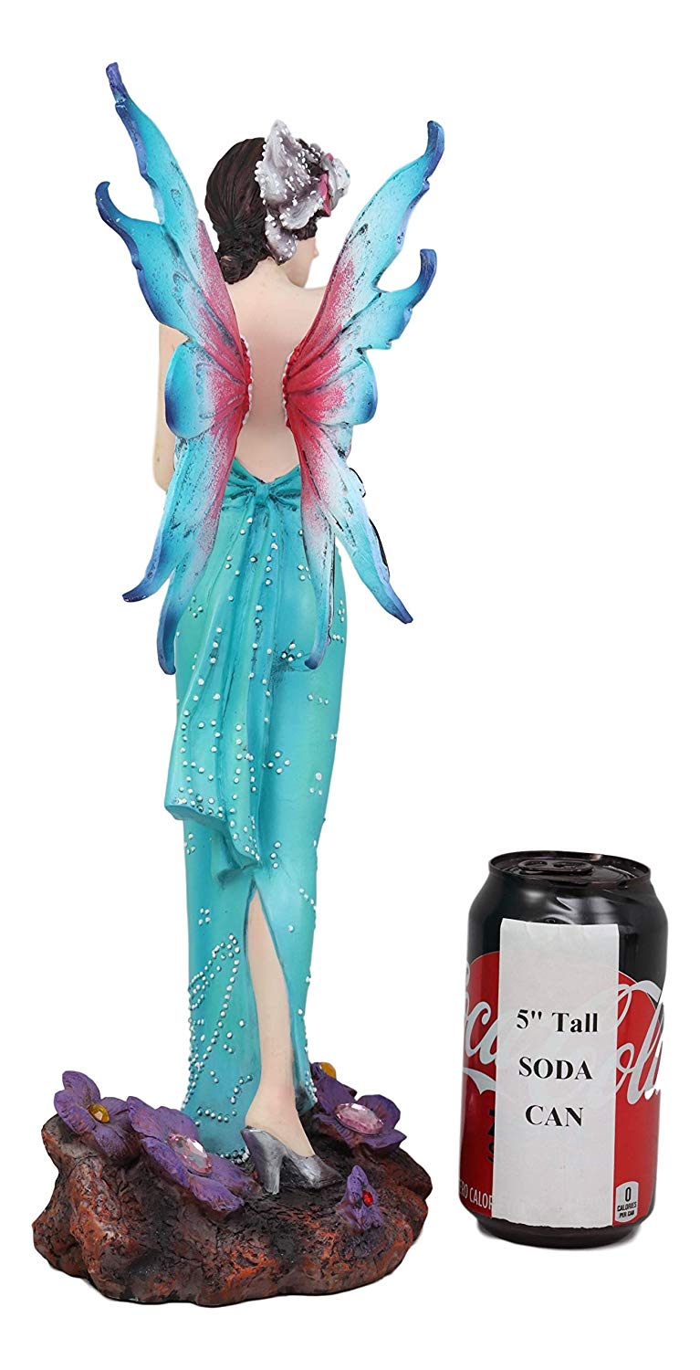 Ebros Large Enchanting Teal Victorian Fairy with Fuchsia Wings Statue 15" H Mythical Fantasy FAE Pixie Nymph Mystical Angel Fairies Magical Art Nouveau Decor Sculpture Figurine