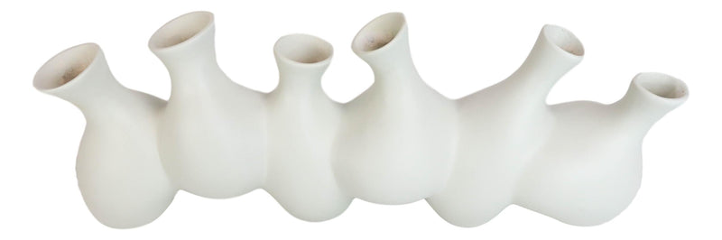 Large Semi Gloss Modern Abstract White Ceramic Floral Vase 6 Hole Cluster Rounds
