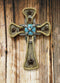 Ebros Gift Rustic Western Stars Turquoise Gem Horseshoe Wall Cross Decor Plaque In Rope Embroidery Outline Finish Hanging Sculpture 12" High Decorative Crosses - Ebros Gift