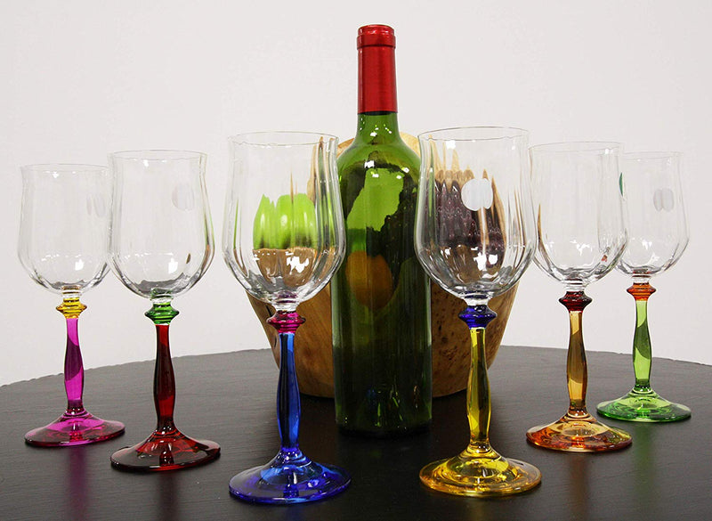 Ebros Gift Italian Set of 6 Beveled Champagne Wine Glasses With Infused Colorful  Stems