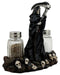 Grim Reaper Standing On Skull Graveyard Salt & Pepper Shakers Holder Set