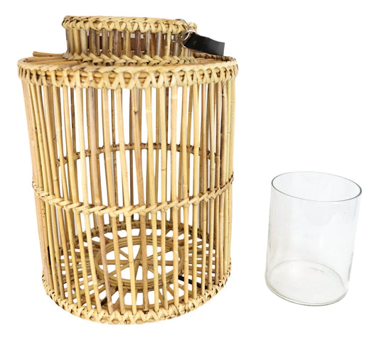 20"H Rustic Western Farmhouse Rattan Wooden Candle Holder Lantern With Hanger