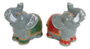 Ceramic Circus Carnival Elephants Trunks Up Salt Pepper Shakers Figurine Set