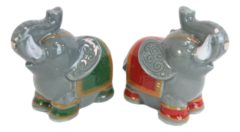 Ceramic Circus Carnival Elephants Trunks Up Salt Pepper Shakers Figurine Set