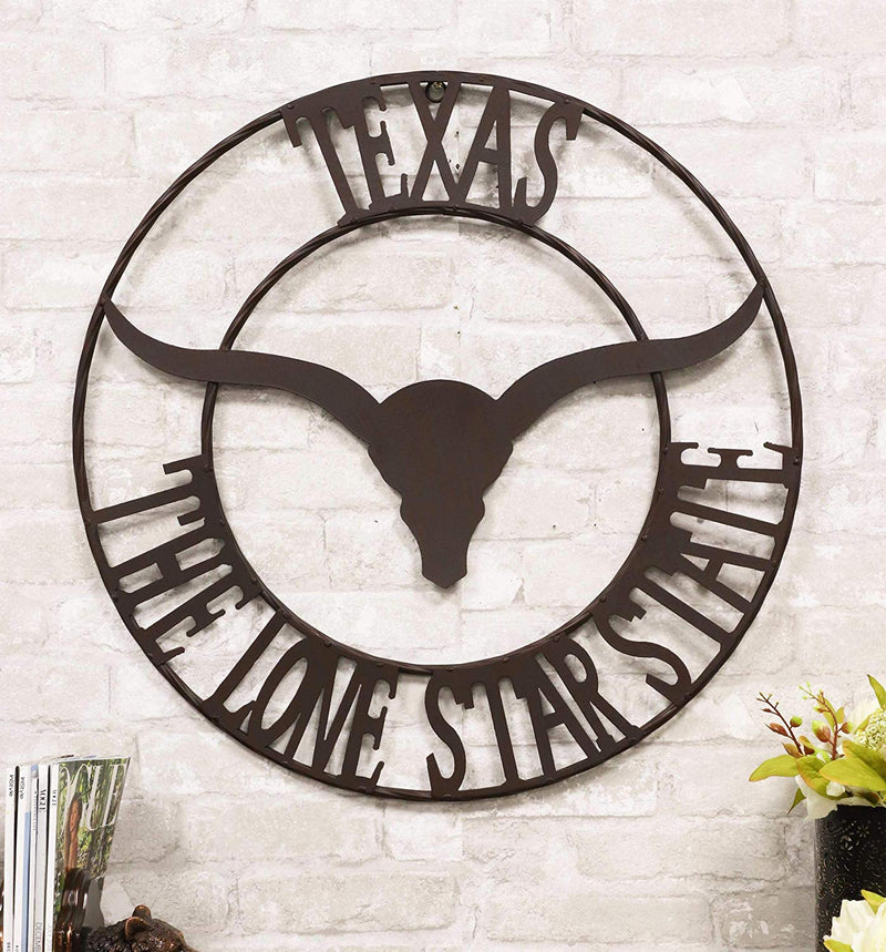 Ebros Gift Oversized 24" Wide Vintage Rustic Western Texas Lone Star State Longhorn Bull with Braided Rope Border Wall Hanging Decor
