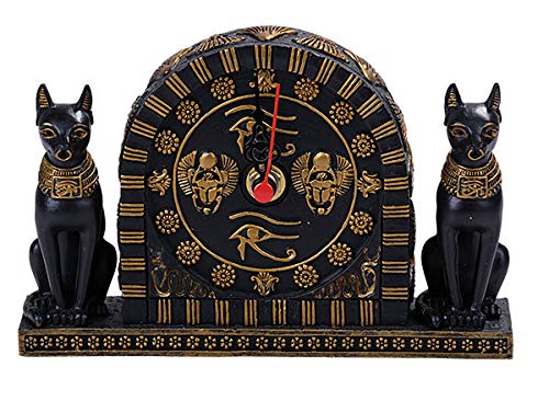 Ebros Ancient Egyptian Bastet Table Clock Statue 6.75" Long with Roman Numerals