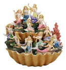 Ebros 10" Wide Colorful Nautical Ocean 2 Tier Golden Giant Clam Shell With Coral Reefs LED Glow Lights Display Stand With 12 Miniature Mermaids Figurine Set Fantasy Mermaid Mergirls Sirens of The Seas - Ebros Gift