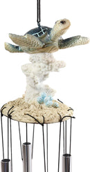 Nautical Reptile Kingdom Sea Turtle Swimming Over Corals Garden Wind Chime Decor