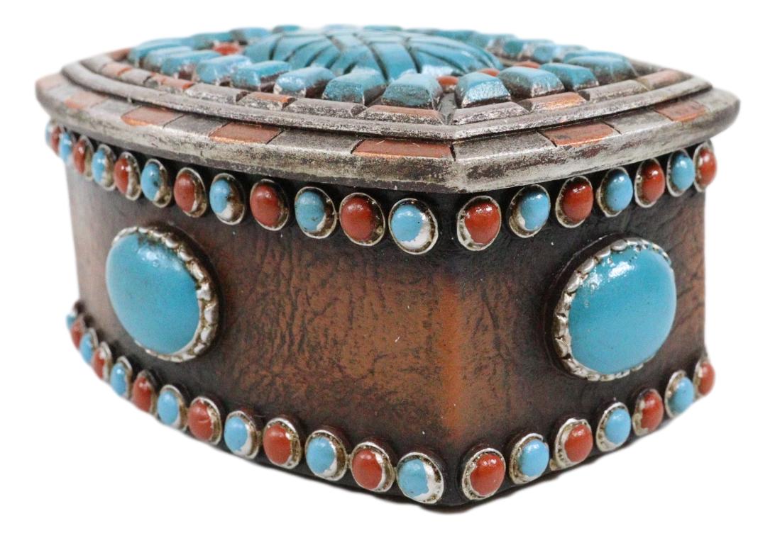 Southwest Boho Chic Navajo Vector Motif Turquoise Gems Decorative Jewelry Box