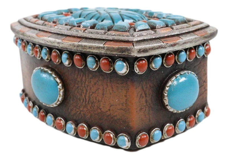 Southwest Boho Chic Navajo Vector Motif Turquoise Gems Decorative Jewelry Box