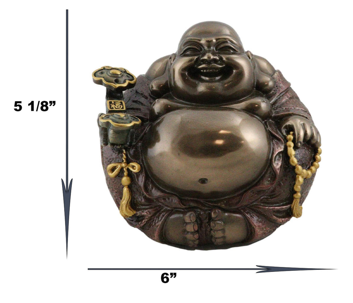 Feng Shui Hotei Laughing Happy Buddha with Gold Ingot and Prayer Beads Figurine