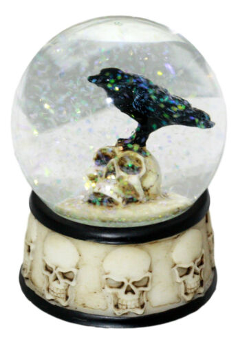 Small Gothic Day Of The Dead Edgar Allan Poe Raven On Skull Glitter Water Globe