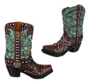 Ebros Set of 2 Western Cowboy Turquoise Boots Make Up Tools Pencil Pen Holder Figurine