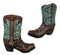 Ebros Set of 2 Western Cowboy Turquoise Boots Make Up Tools Pencil Pen Holder Figurine