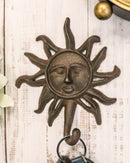Pack Of 2 Cast Iron Western Rustic Belenos Sun God Shaped Wall Coat Hooks Decor