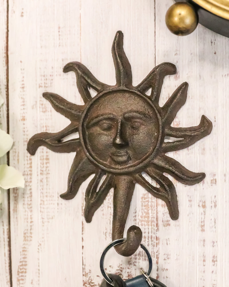 Pack Of 2 Cast Iron Western Rustic Belenos Sun God Shaped Wall Coat Hooks Decor