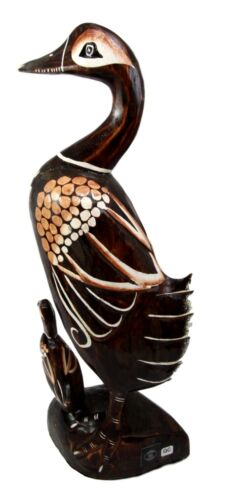 Balinese Wood Handicrafts Waterfront Mother Duck & Duckling Figurine 16.5"Long