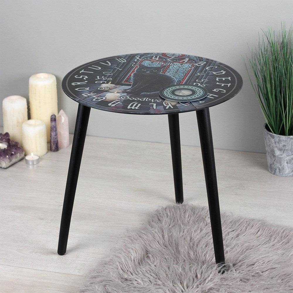 Sacred Circle Wicca Tarots Black Cat Ouija Spirit Board W/ Glass Top Table 16"H