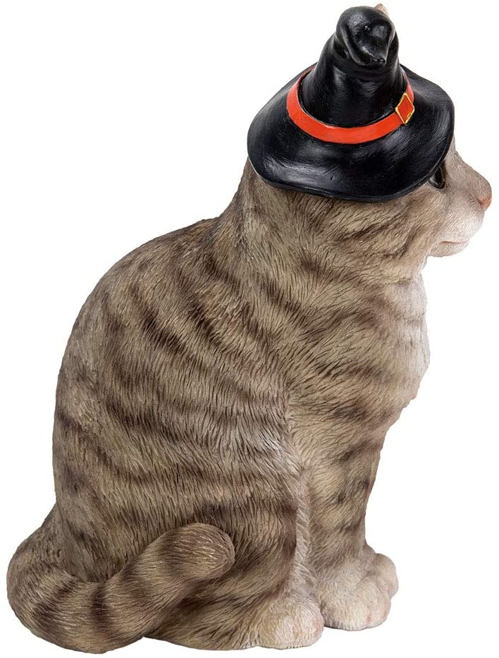 Ebros Gray Tabby Cat with Wizard Witches Hat Collectible Home Decor Figurine