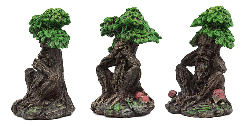 Wiccan Forest Spirit Deity See Hear Speak No Evil Greenman Tree Ents Statue Set