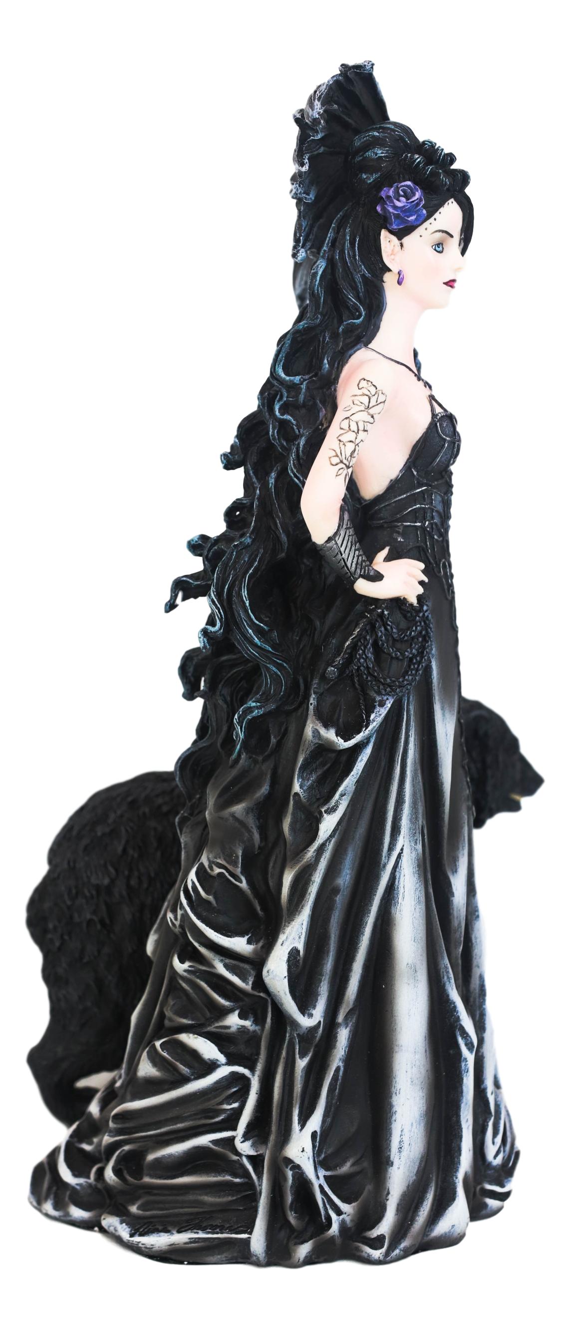 Gothic Bella Donna Purple Rose Witch Fairy with Black Dragon And Bear Statue