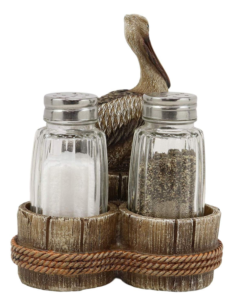 Ebros Gift 5.25" Tall Ocean Marine Beach Coastal Diving Brown Pelican Perching On Getty Posts Salt and Pepper Shakers Display Holder Statue Home Decor Birds Pelicans Nature As Kitchen Centerpiece