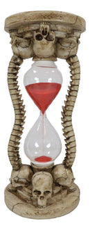 Gothic Alchemy Graveyard 4 Skulls With Skeleton Spine Bones Sand Timer Figurine