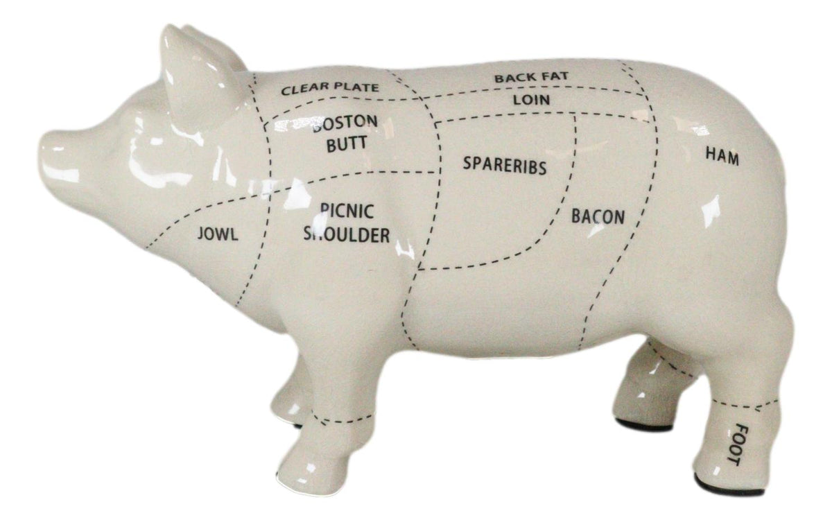 Large Ceramic Country Farmhouse Pig Swine Pork Butcher Chart Piggy Coin Bank Jar