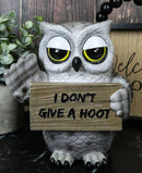 Sassy Cynical Grey Owl Flipping The Bird With I Don't Give A Hoot Sign Figurine