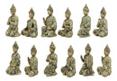 Golden Miniature Meditating Buddha Amitabha Many Mudra Poses Figurine Set of 12