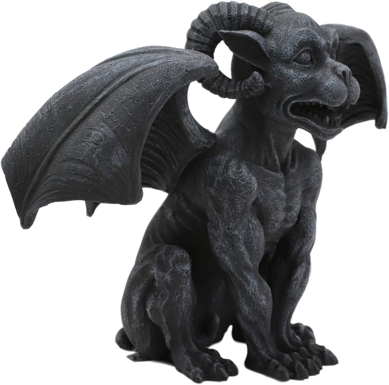 Ebros Crouching Ram Horned Gargoyle Statue in Faux Stone Finish Resin 6.25" Tall