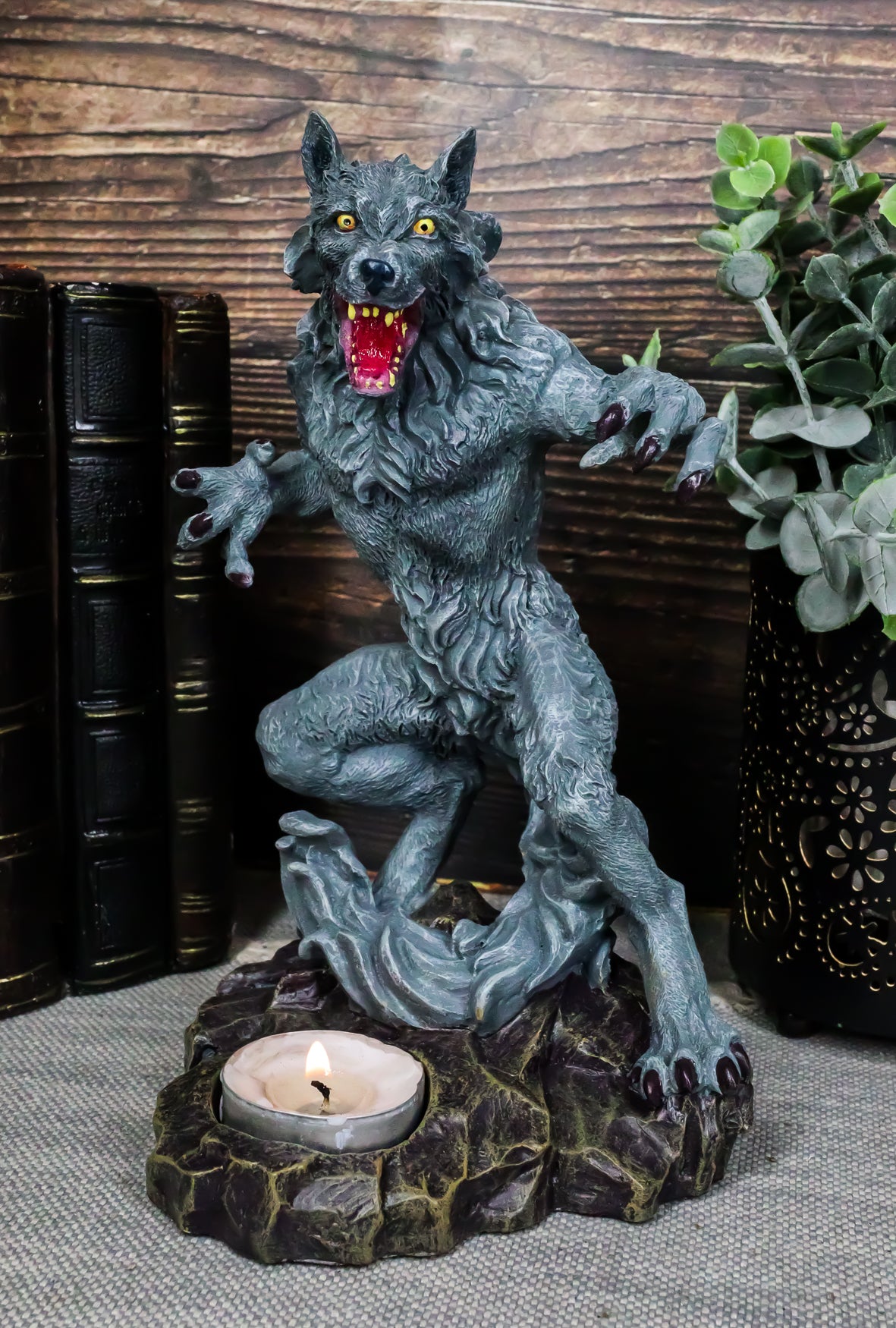 Ebros Gothic Werewolf Tea Light Candle Holder Statue Lycan Wolf Man Figurine - Ebros Gift