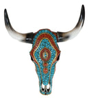 Southwest Steer Cow Skull With Turquoise Gold And Red Teardrop Gems Wall Decor