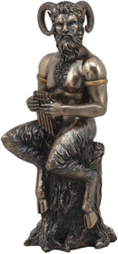 Greek God Pan Statue 9.75"Tall Deity Of The Wild Pan Playing The Flute Figurine